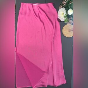 A New Day Vibrant Pink Midi Skirt with Side Slit